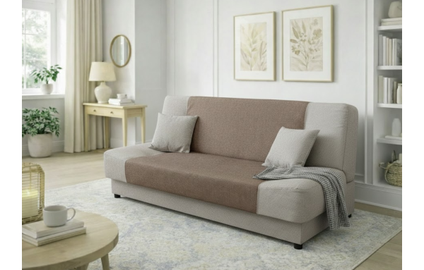 Wersalka Jaś 10/03 szaro-brązowy melanż na sprężynach z funkcją spania i pojemnikiem